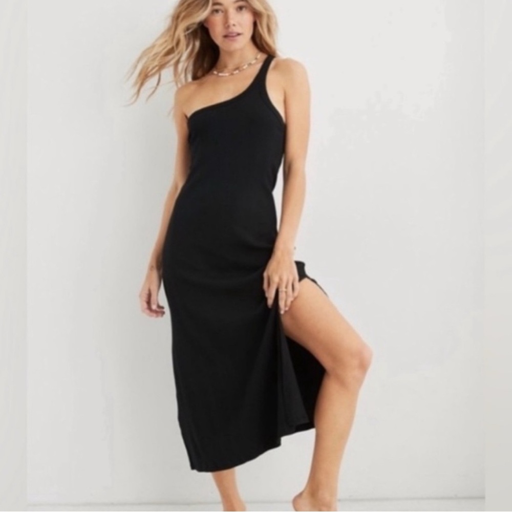 American Eagle Black One-Shoulder Cotton Dress